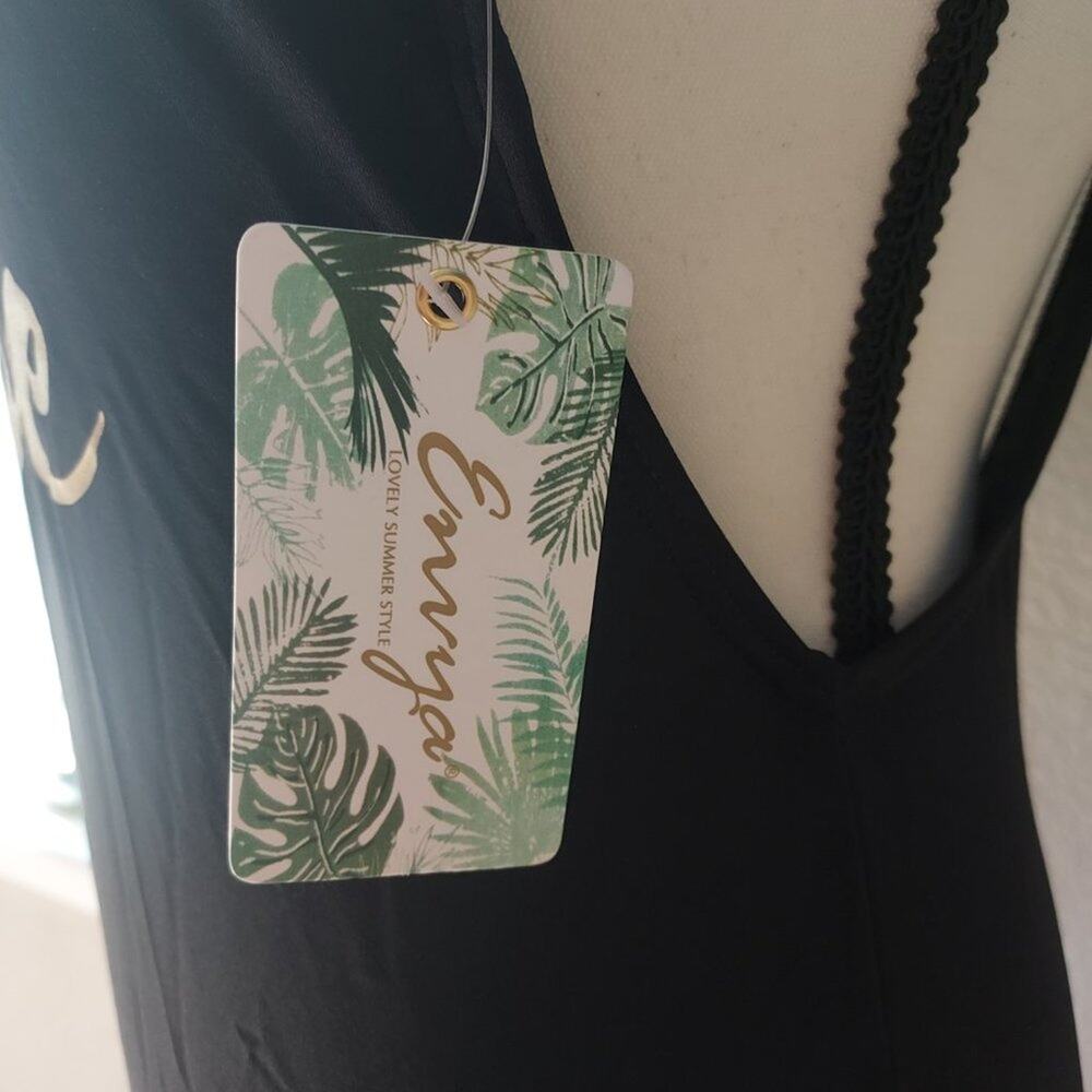 Envya Beach Babe High Leg Black Gold Sexy One Piece Swimsuit Size Small NWT - Picture 5 of 7